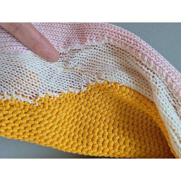 MCM See Through Inserts Color block Cotton Crop Cardigan Size S Yellow #1M455 - Picture 10 of 14